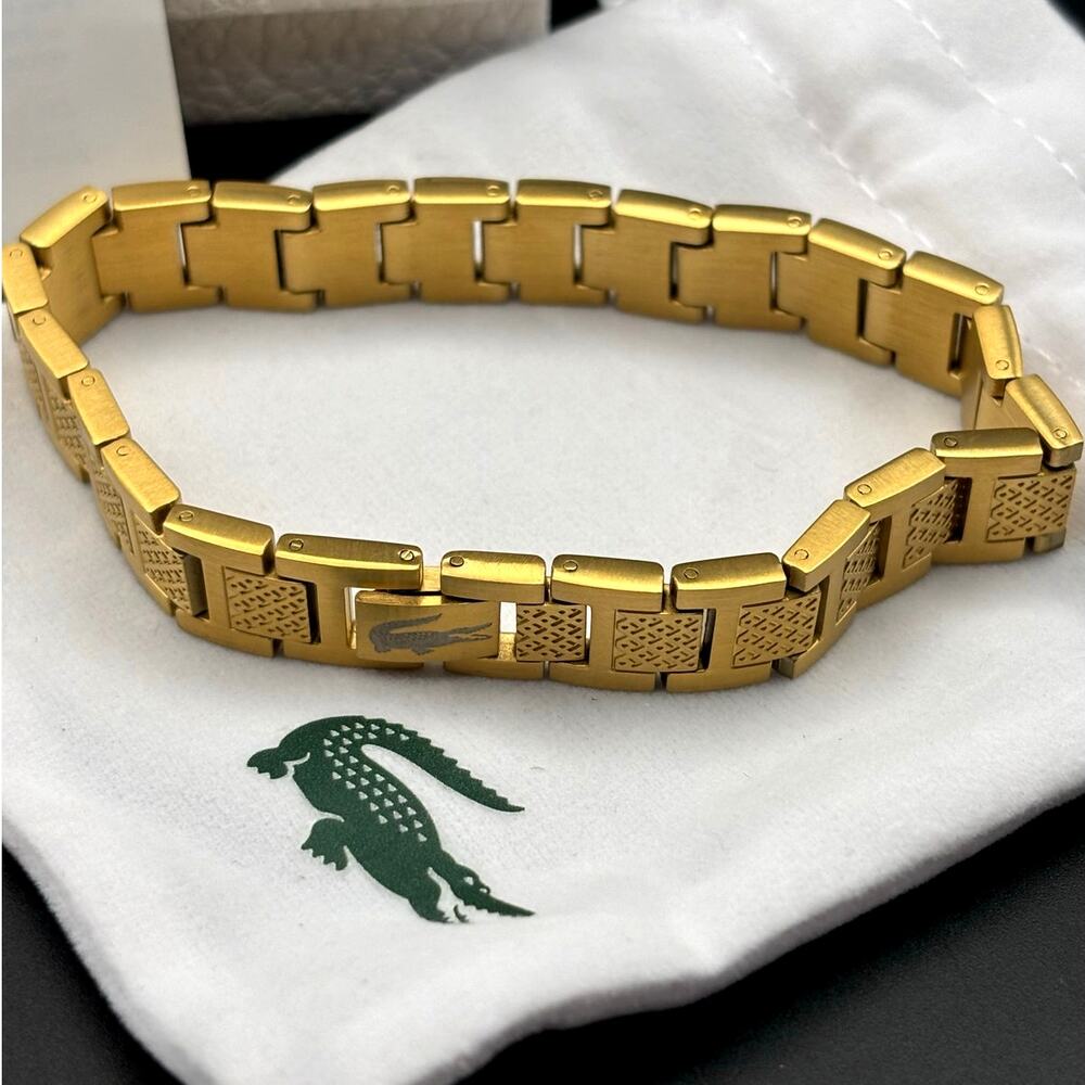Lacoste Men's Metropole Ion Plated Gold Tone Stainless Steel H-Link Bracelet NIB